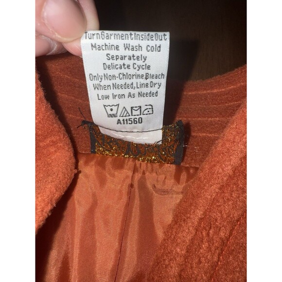 Burnt Orange Embroidered Button Jacket Coat Wearable Art M Bob Mackie Mid-Length - Picture 10 of 16